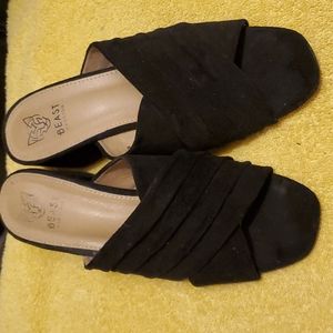 Black Suede Slip on Sandals